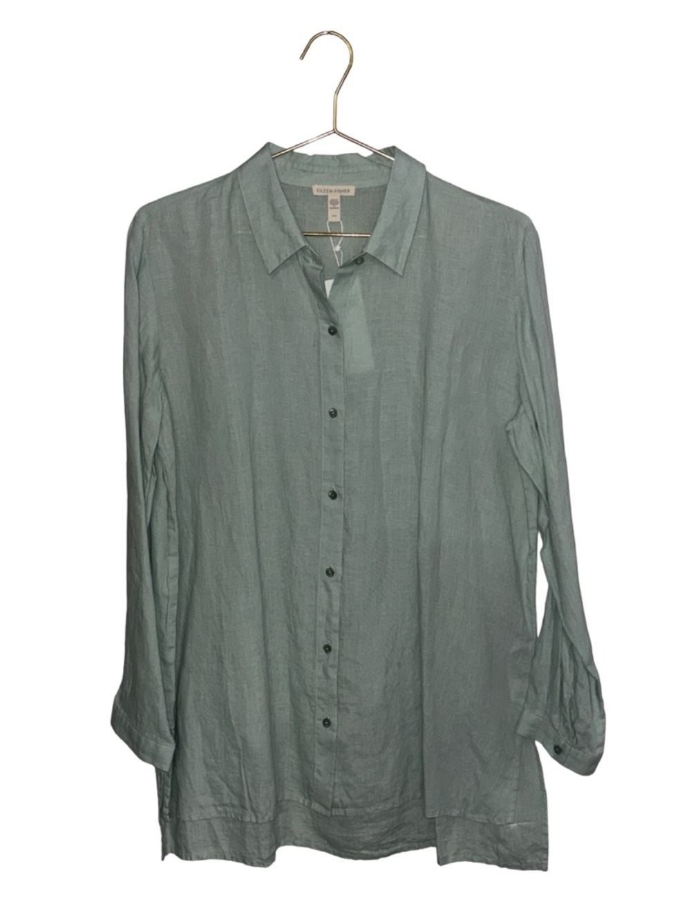 Eileen Fisher Sage Green Classic Linen Shirt NWT Euro-Summer Minimalist